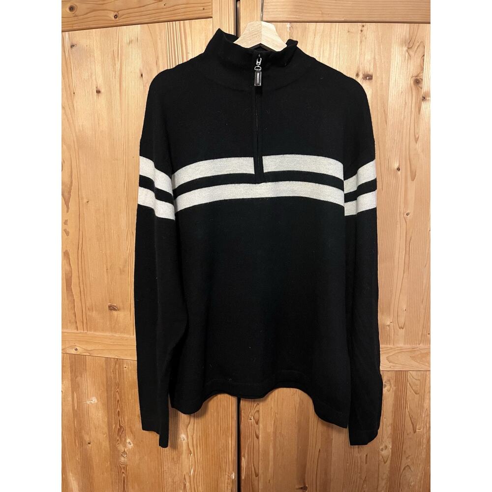 Impermeable Merino Wool Cashmere Men’s Striped Quarter Zip Pullover Size XL